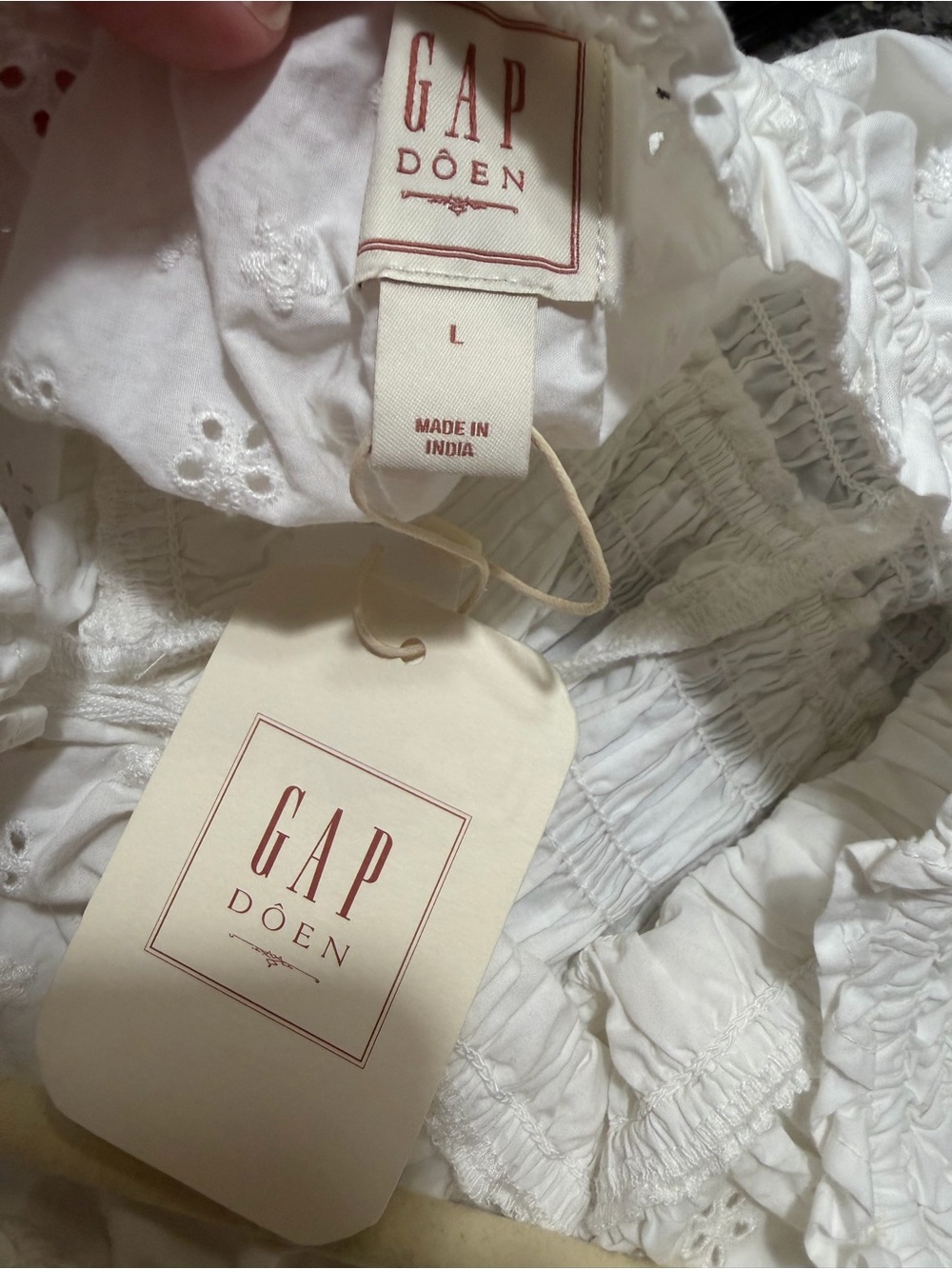 GAP x DÔEN Eyelet Midi Dress White Smocked Cotton Tiered Large NWT - Picture 10 of 10